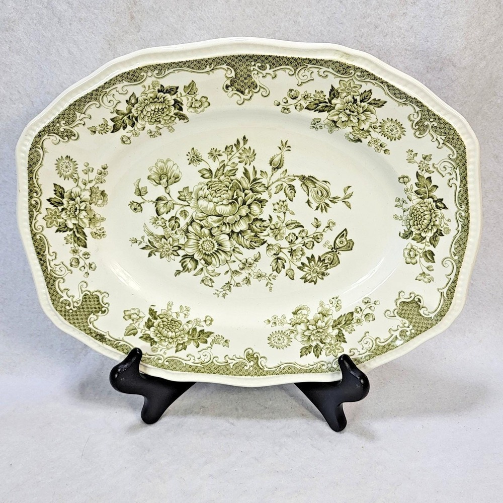 Kensington Balmoral 1801 Ironstone Serving Platter Green Floral England 1970s